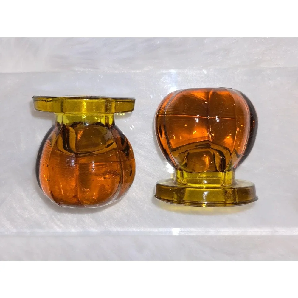 Vintage‎ Amber Glass Pumpkin-Form Taper Candle Holders - Set of 2